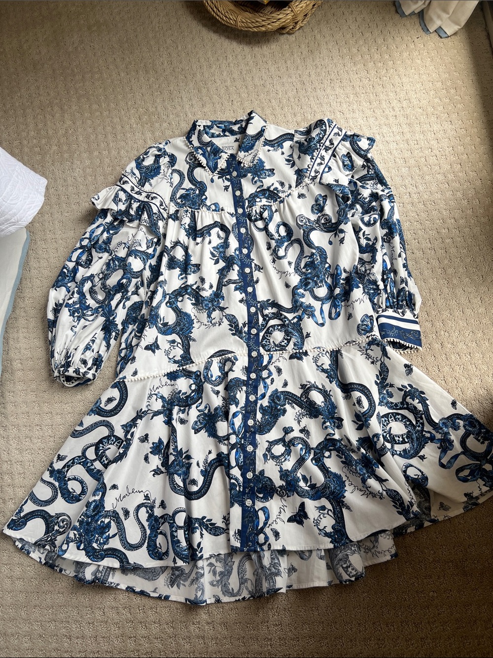 Marchesa Rosa blue and white drop waist dress cotton. Size 8